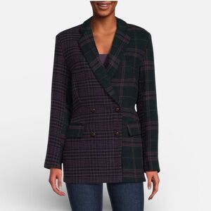 SAM EDELMAN Braellynn Relaxed Double Breasted Wool
Blend Blazer Plaid Coat XL